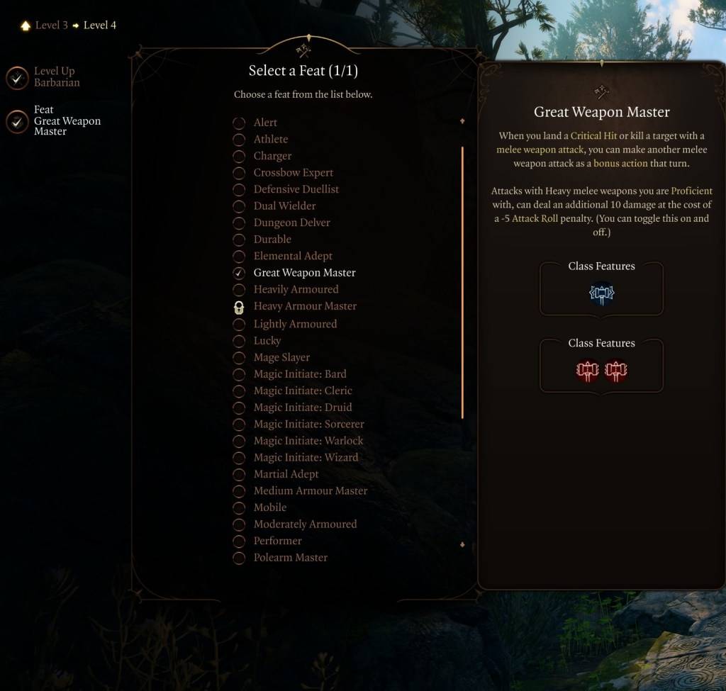 An image showcasing the Great Weapon Master feat in Baldur's Gate 3.