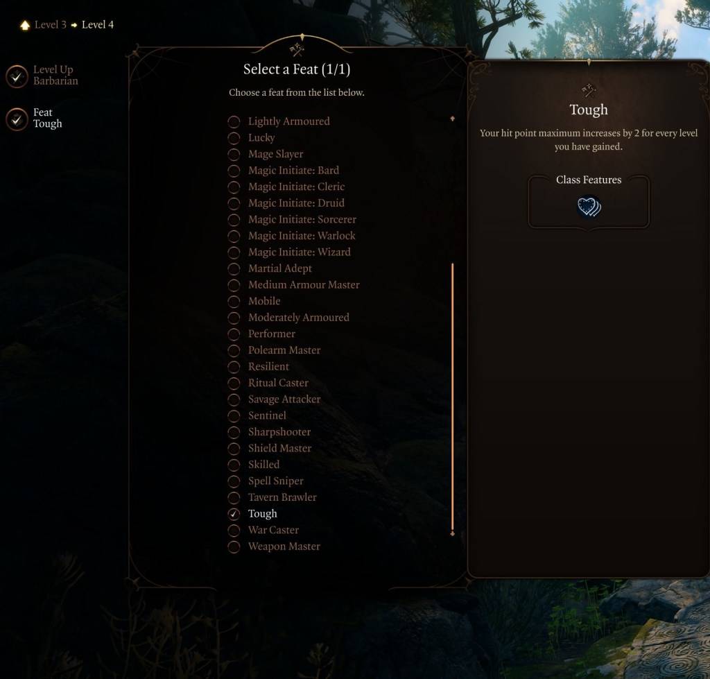 An image showcasing the Tough feat in Baldur's Gate 3.