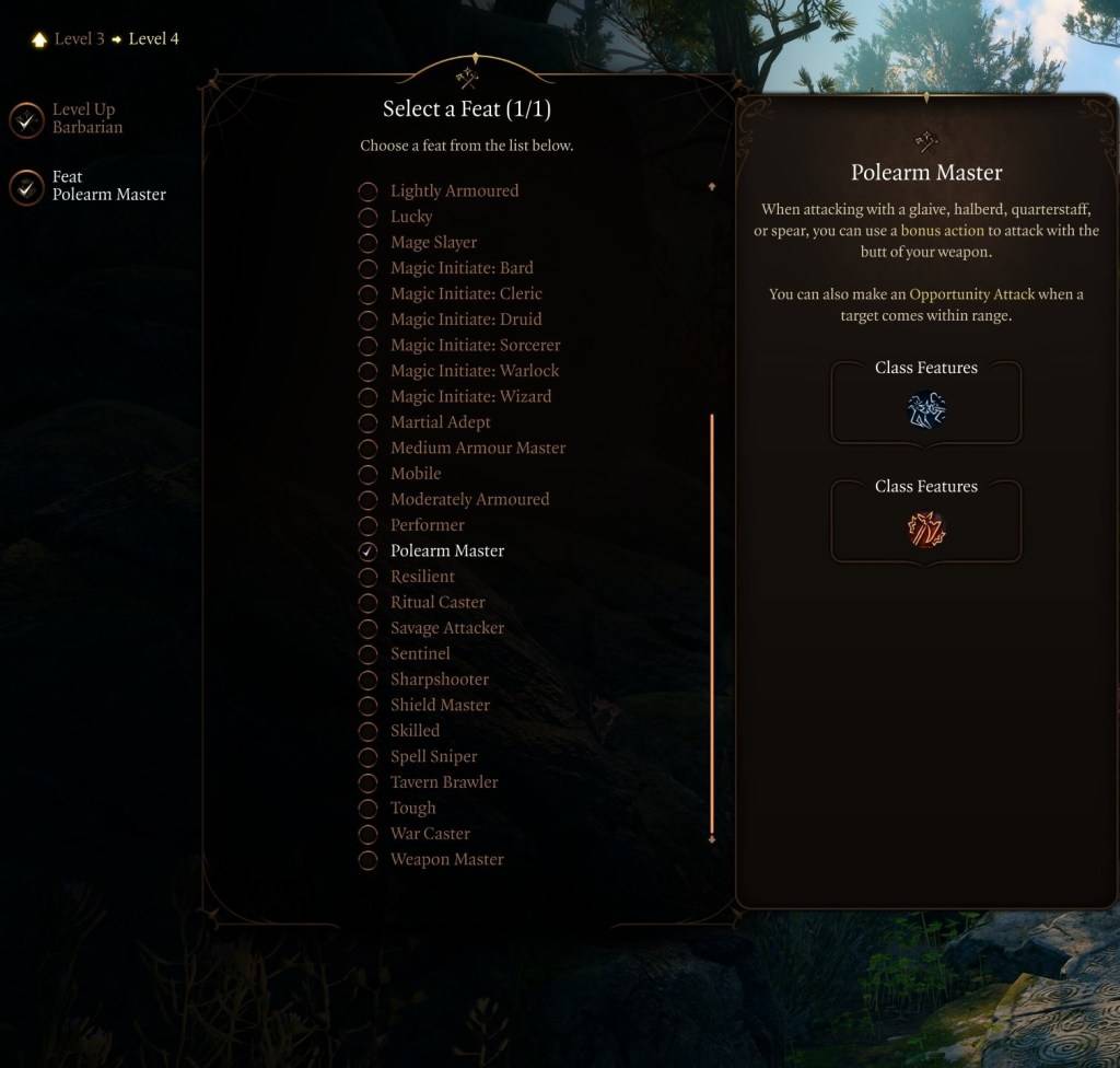 An image showcasing the Polearm Master feat in Baldur's Gate 3.