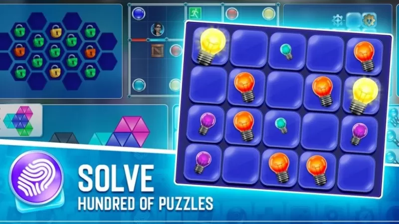 Una captura de pantalla de un puzzle mix y match en Puzzletown Mysteries que muestra una mezcla simple de bombillas siendo emparejadas