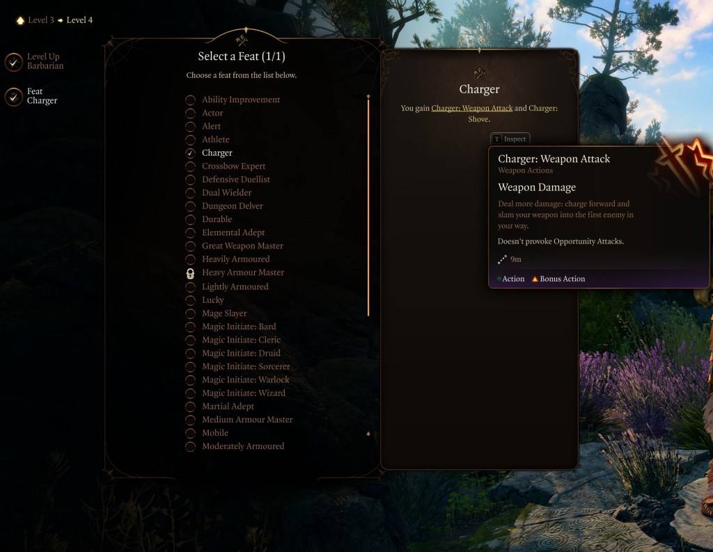 An image showcasing the Charger feat in Baldur's Gate 3.