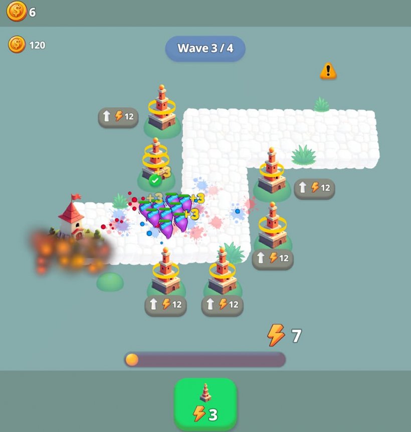 Blob Attack의 타워로 둘러싸인 간단한 트랙의 스크린 샷 : 타워 방어