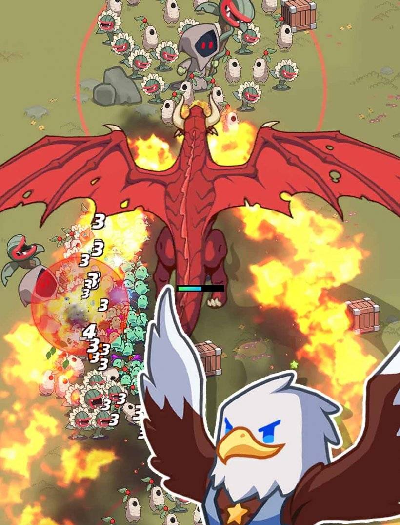 plantes et animaux en guerre avec un dragon géant