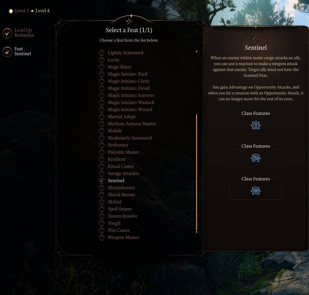 An image showcasing the Sentinel feat in Baldur's Gate 3.