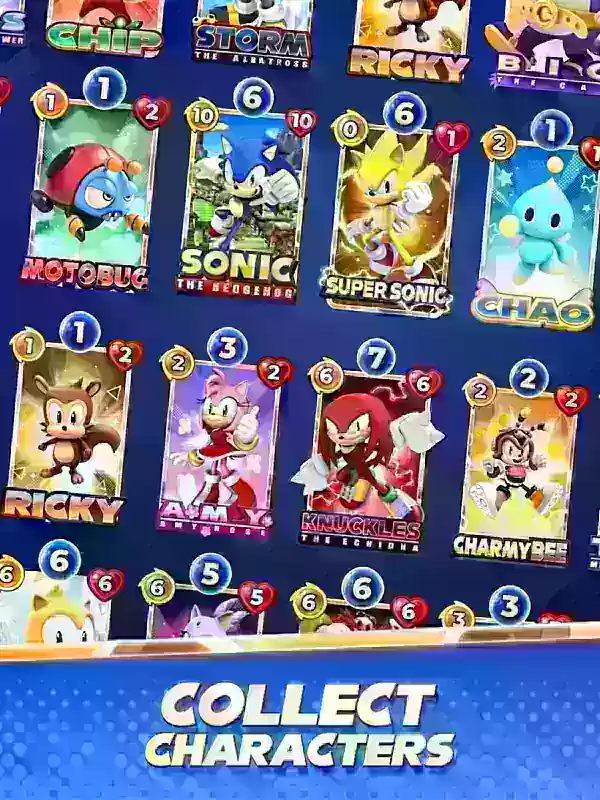 Sonic Blitz Soft Launch Screenshot Showcasing Character Cards