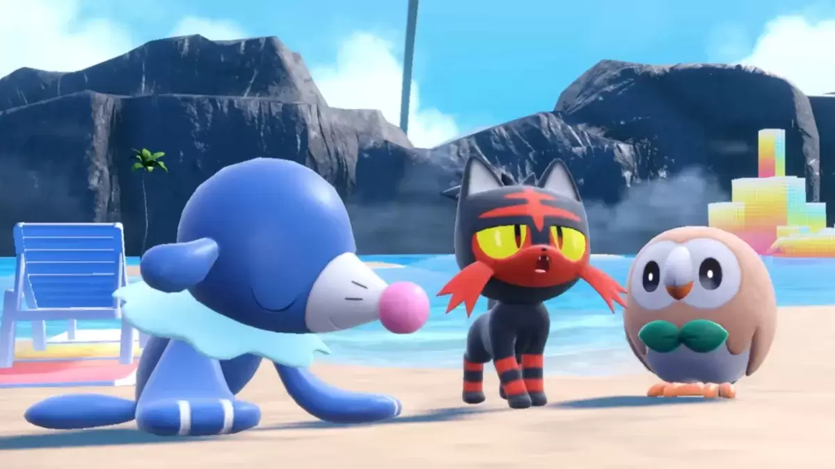 Gen 7 Starters Popplio、litten、およびRowlet inPokémonScarlet＆Violet